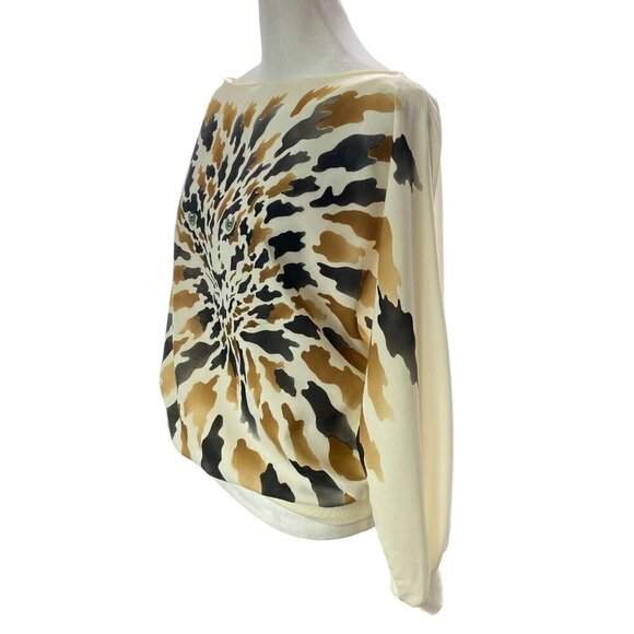 JAMBOREE NY Vintage Blouse Tiger Animal Batwing Sleeves Pullover Ivory 10 3-28 - Picture 3 of 14